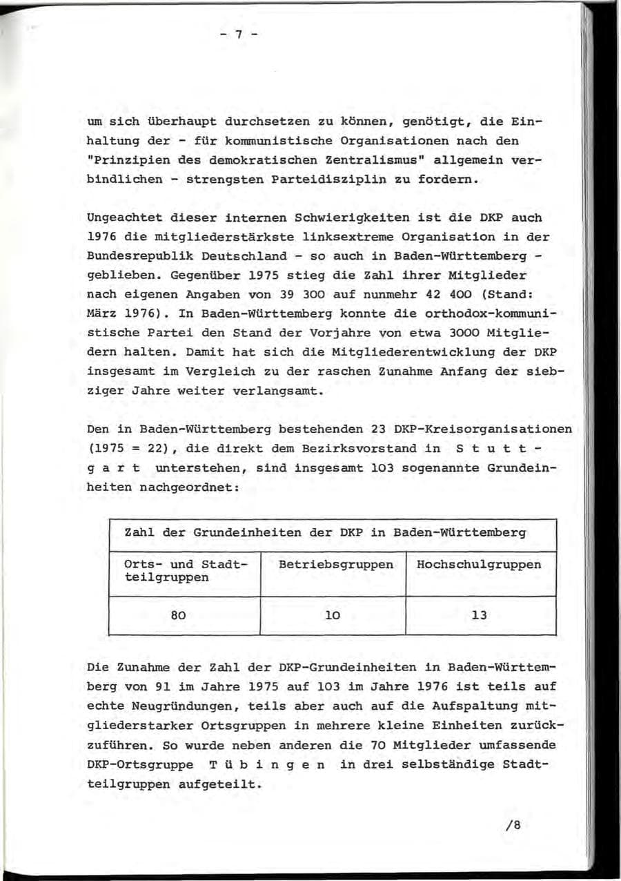Seite 17 des Verfassungsschutzbericht 1976 Baden-Württemberg