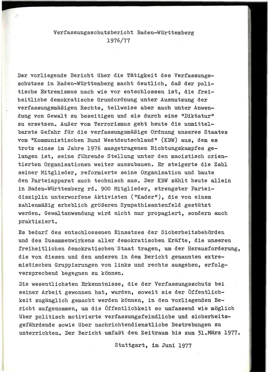 Seite 5 des Verfassungsschutzbericht 1976 Baden-Württemberg