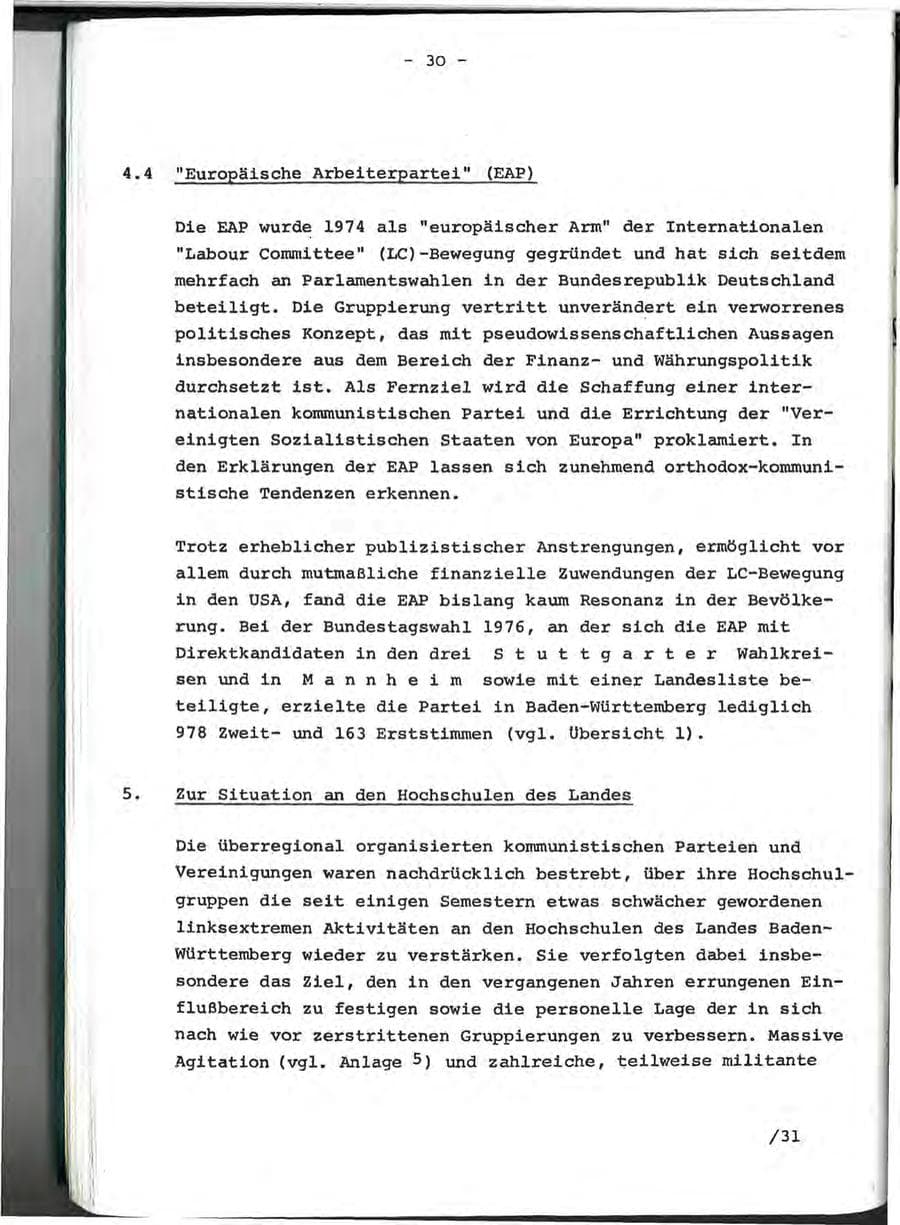 Seite 54 des Verfassungsschutzbericht 1976 Baden-Württemberg