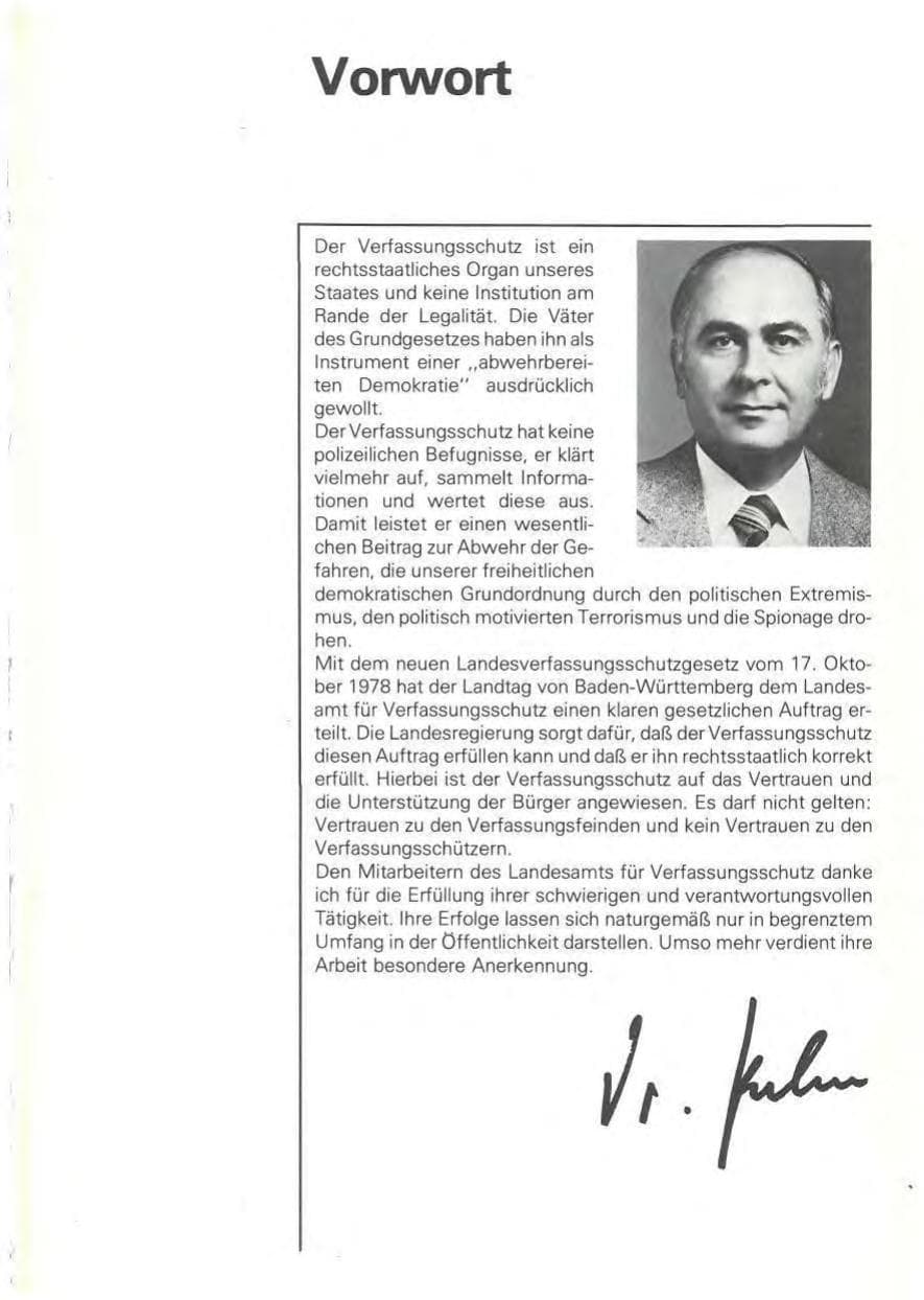 Seite 2 des Verfassungsschutzbericht 1978 Baden-Württemberg