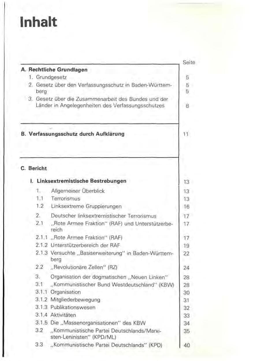 Seite 3 des Verfassungsschutzbericht 1978 Baden-Württemberg