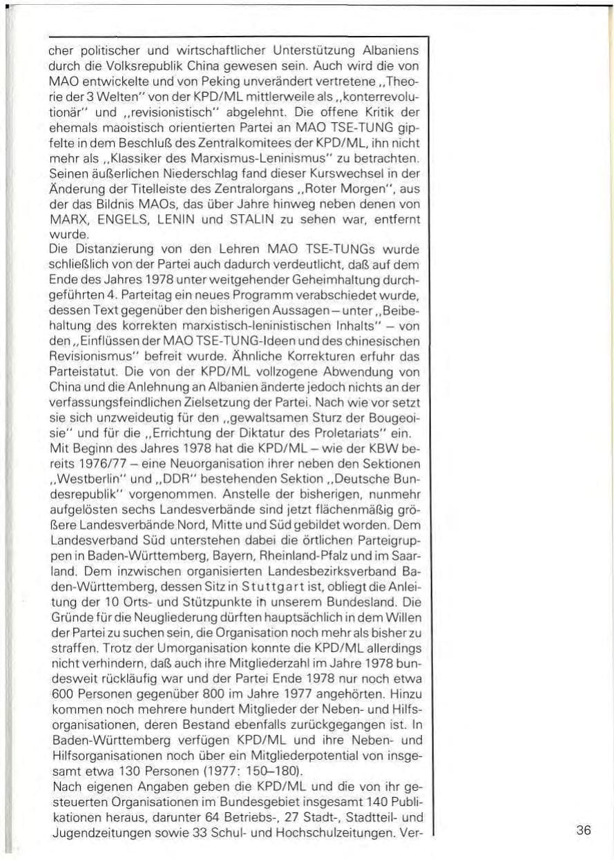 Seite 39 des Verfassungsschutzbericht 1978 Baden-Württemberg