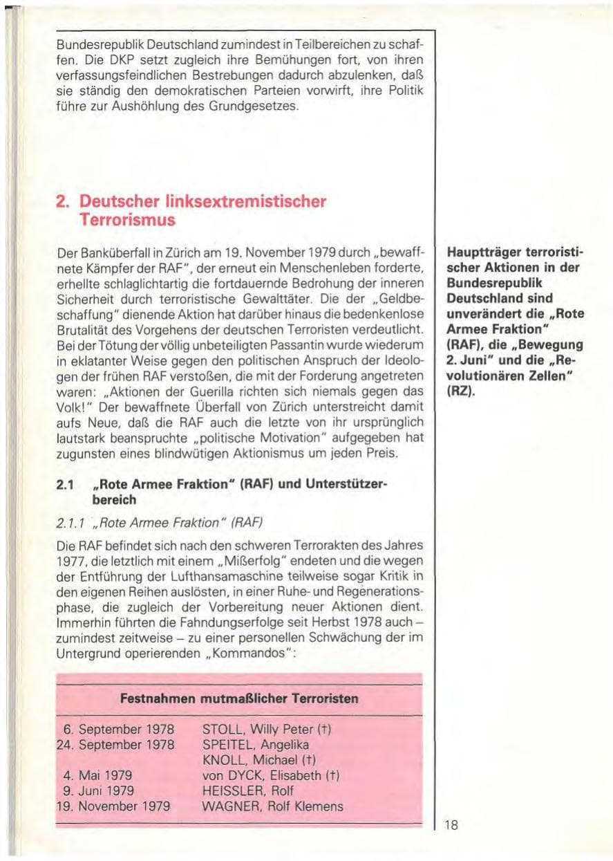 Seite 20 des Verfassungsschutzbericht 1979 Baden-Württemberg