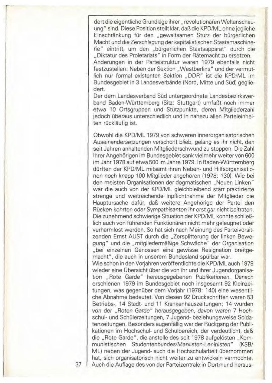 Seite 39 des Verfassungsschutzbericht 1979 Baden-Württemberg