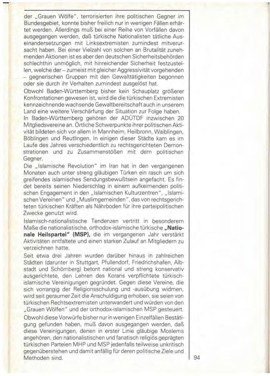 Seite 96 des Verfassungsschutzbericht 1979 Baden-Württemberg