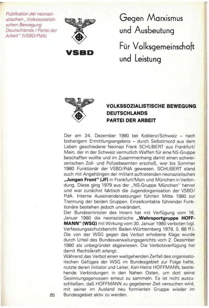 Seite 87 des Verfassungsschutzbericht 1980 Baden-Württemberg