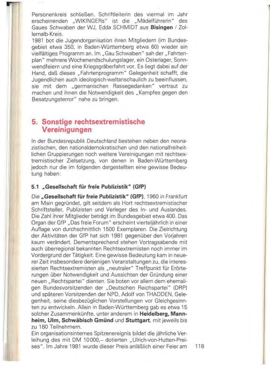 Seite 124 des Verfassungsschutzbericht 1981 Baden-Württemberg