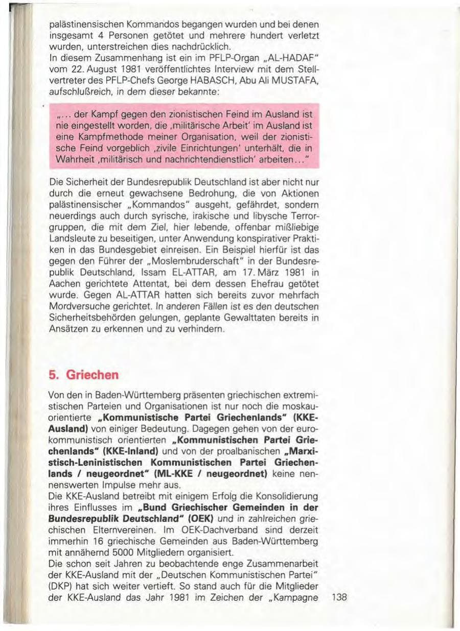 Seite 144 des Verfassungsschutzbericht 1981 Baden-Württemberg
