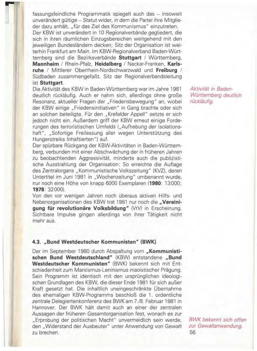 Seite 62 des Verfassungsschutzbericht 1981 Baden-Württemberg