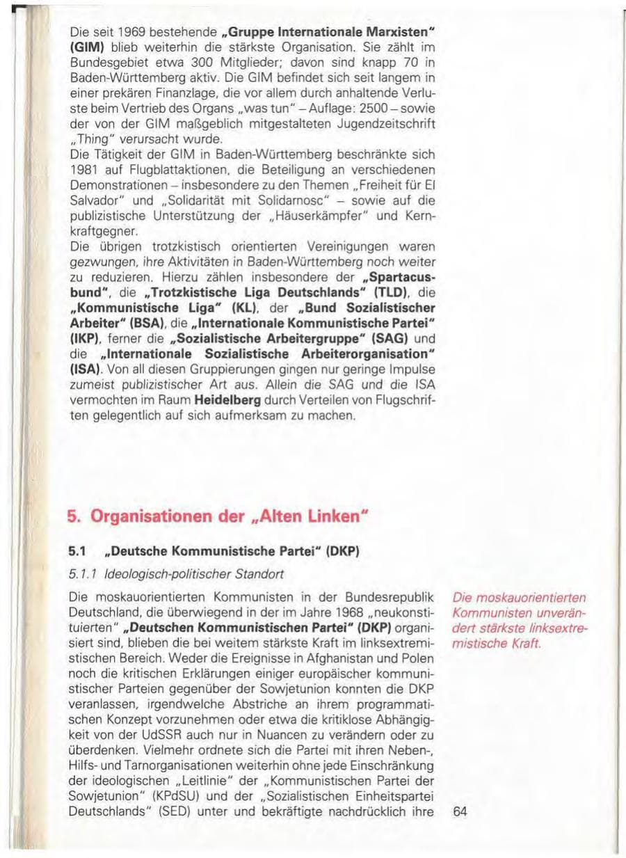 Seite 70 des Verfassungsschutzbericht 1981 Baden-Württemberg