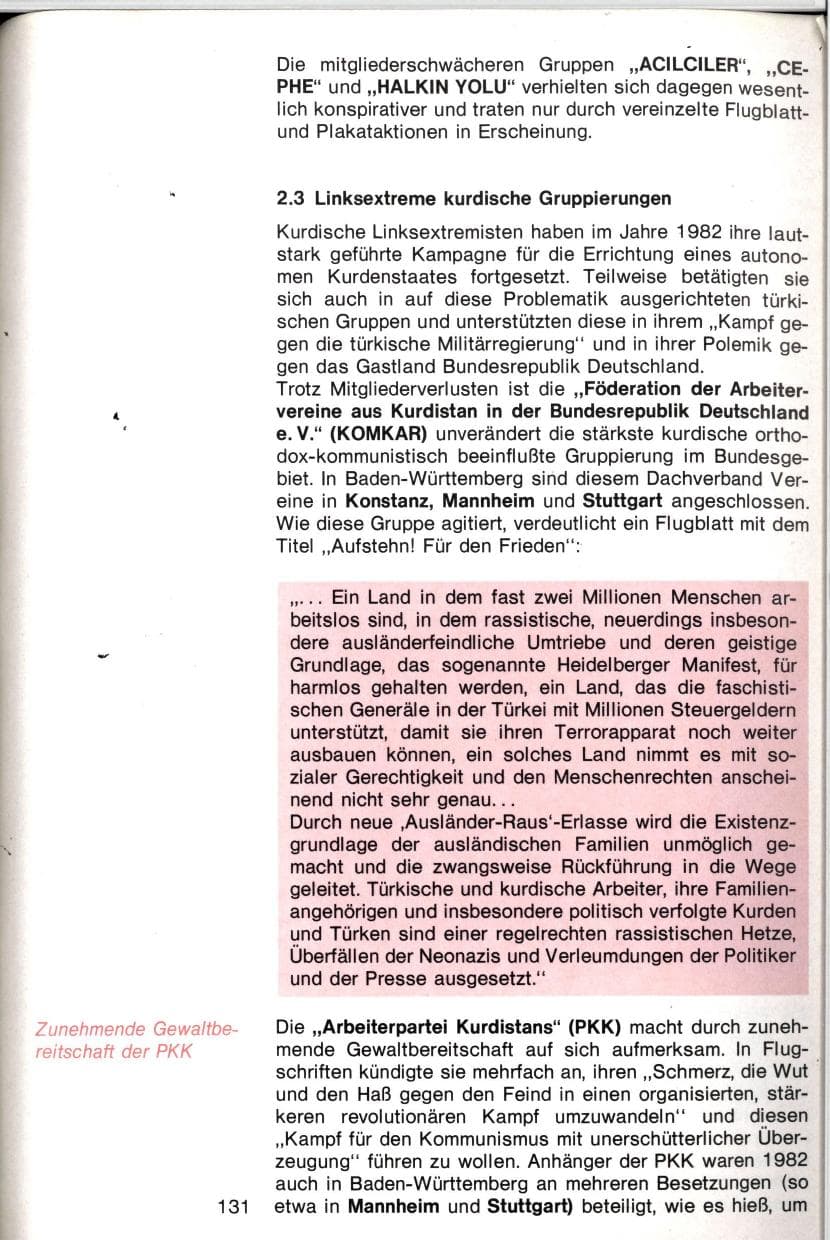 Seite 128 des Verfassungsschutzbericht 1982 Baden-Württemberg