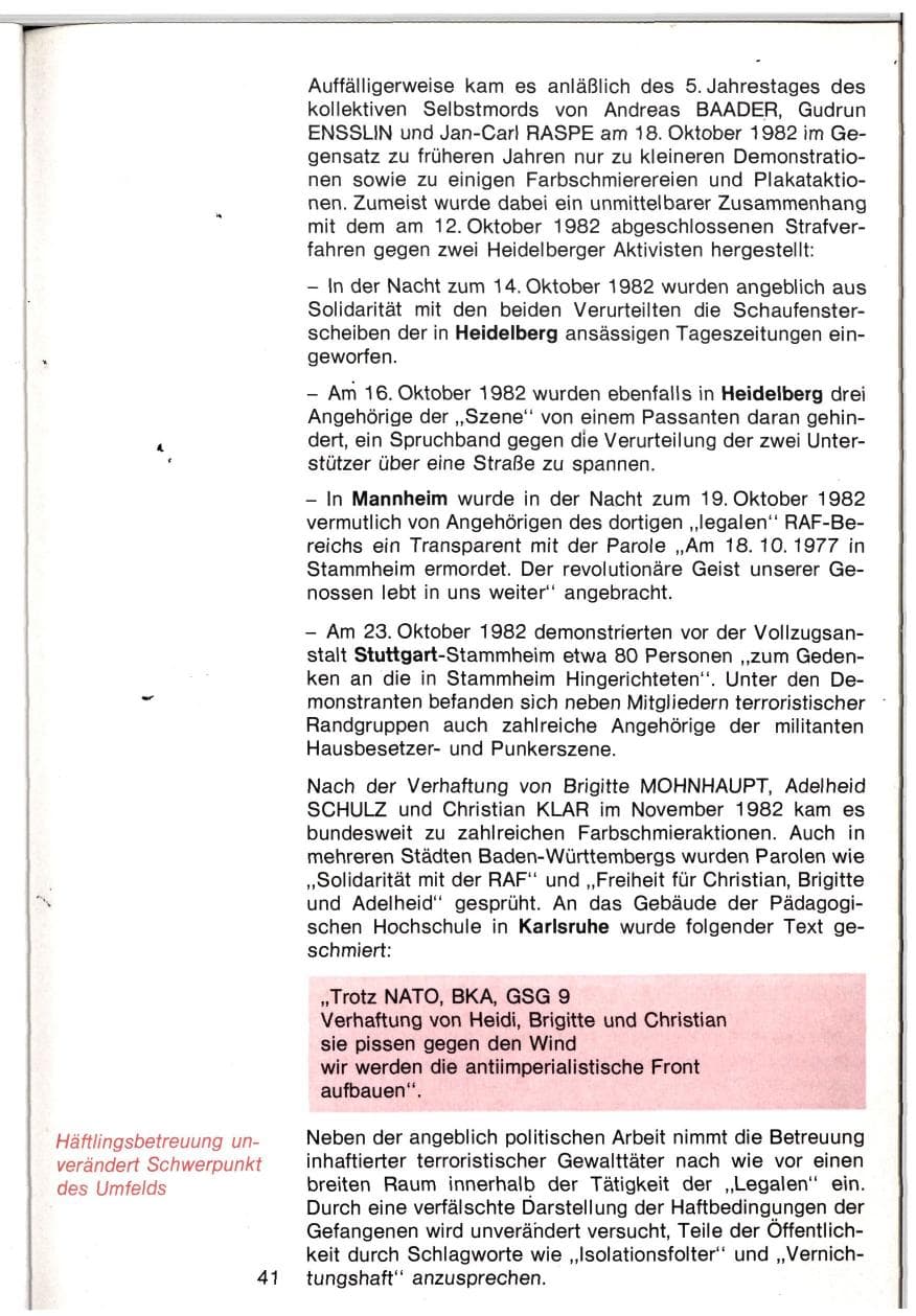 Seite 38 des Verfassungsschutzbericht 1982 Baden-Württemberg