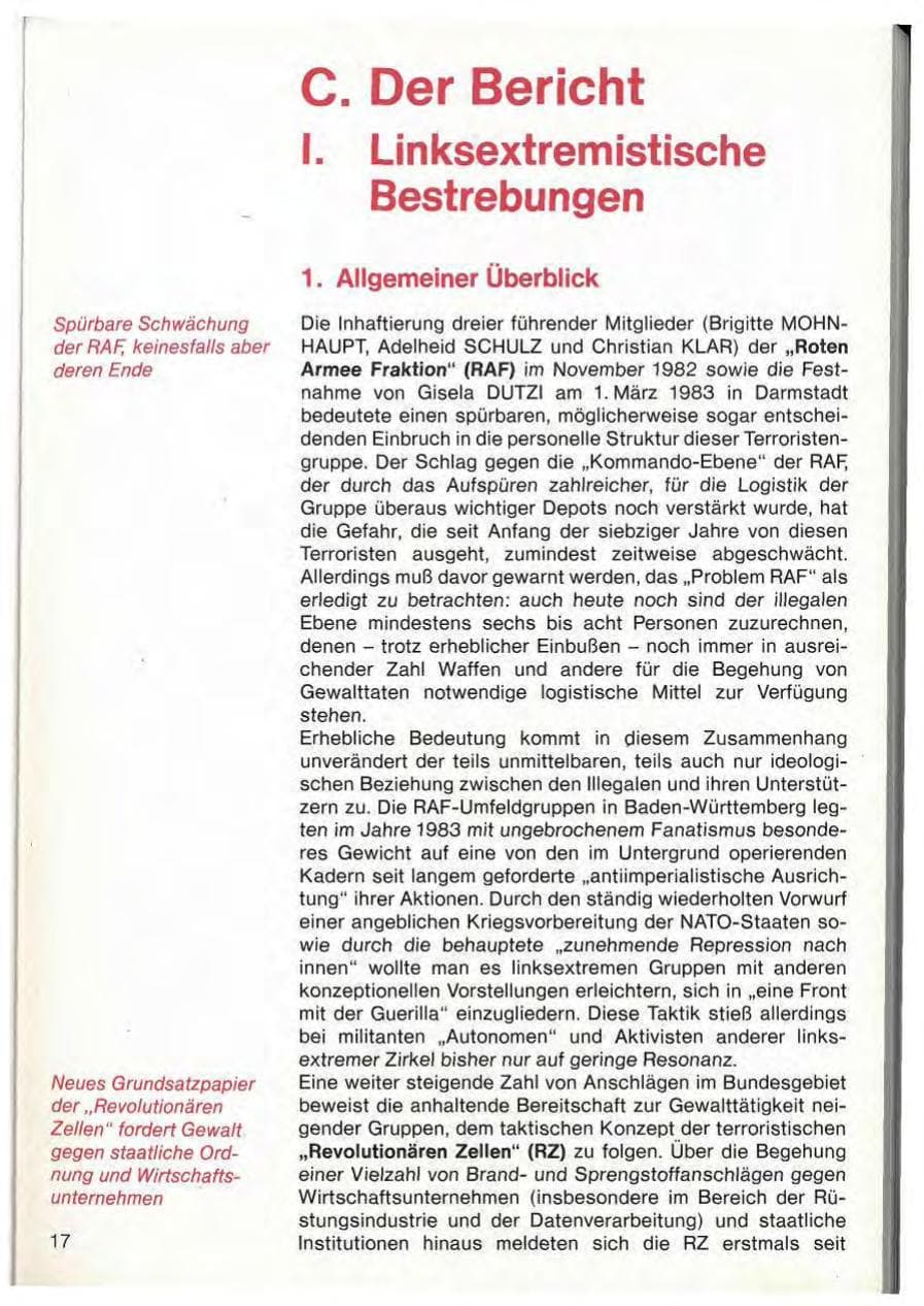 Seite 19 des Verfassungsschutzbericht 1983 Baden-Württemberg