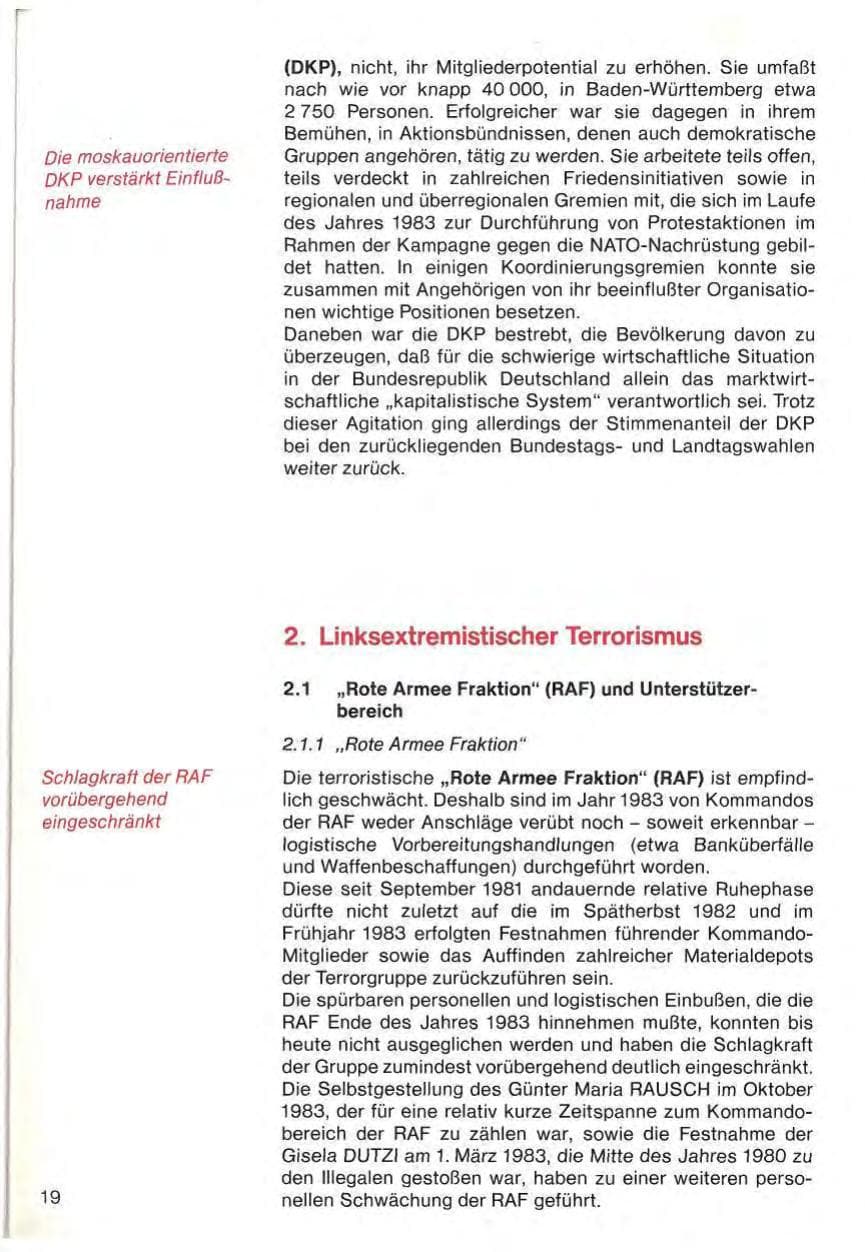 Seite 21 des Verfassungsschutzbericht 1983 Baden-Württemberg