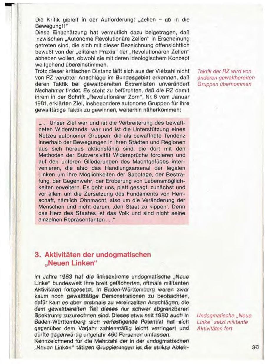 Seite 38 des Verfassungsschutzbericht 1983 Baden-Württemberg
