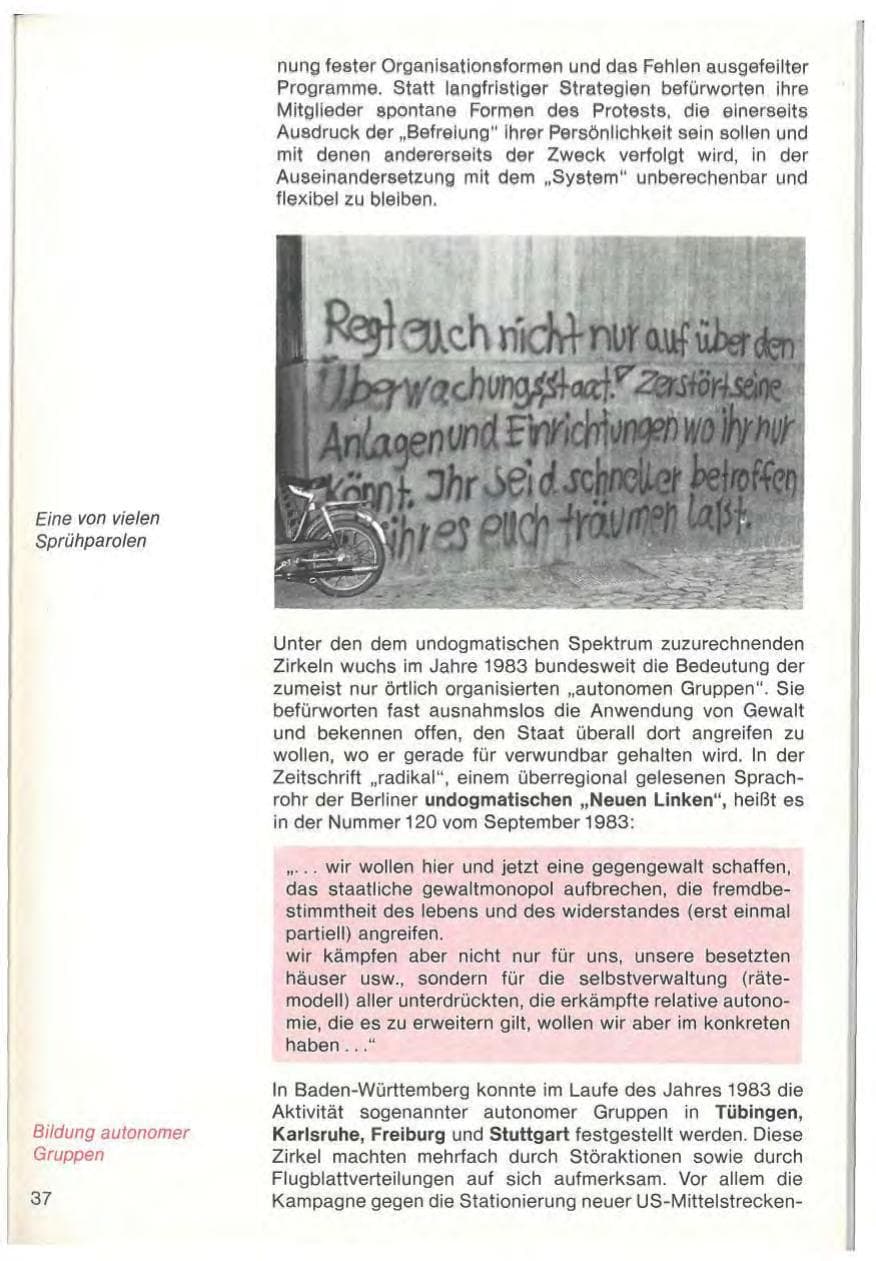 Seite 39 des Verfassungsschutzbericht 1983 Baden-Württemberg