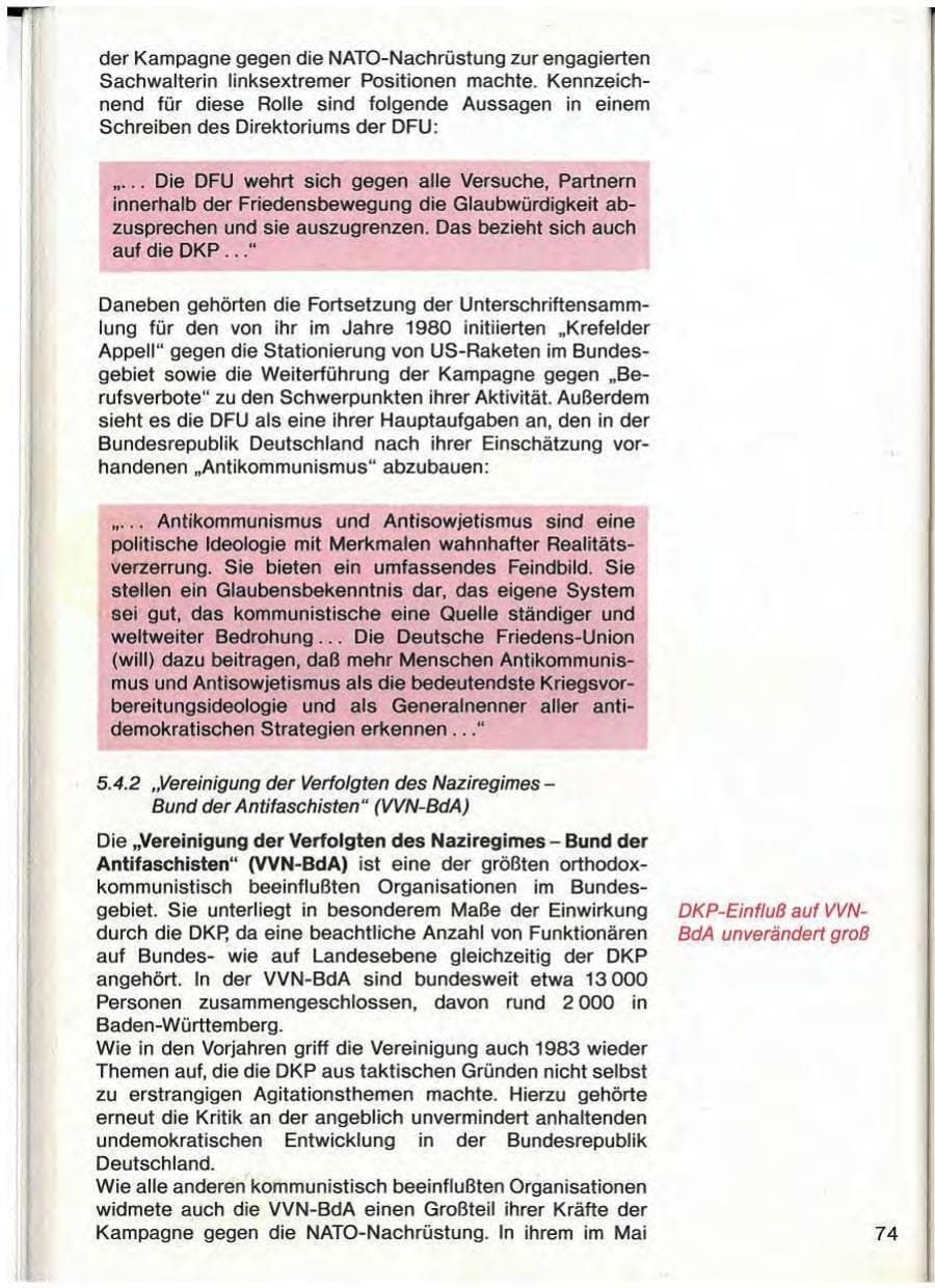 Seite 76 des Verfassungsschutzbericht 1983 Baden-Württemberg