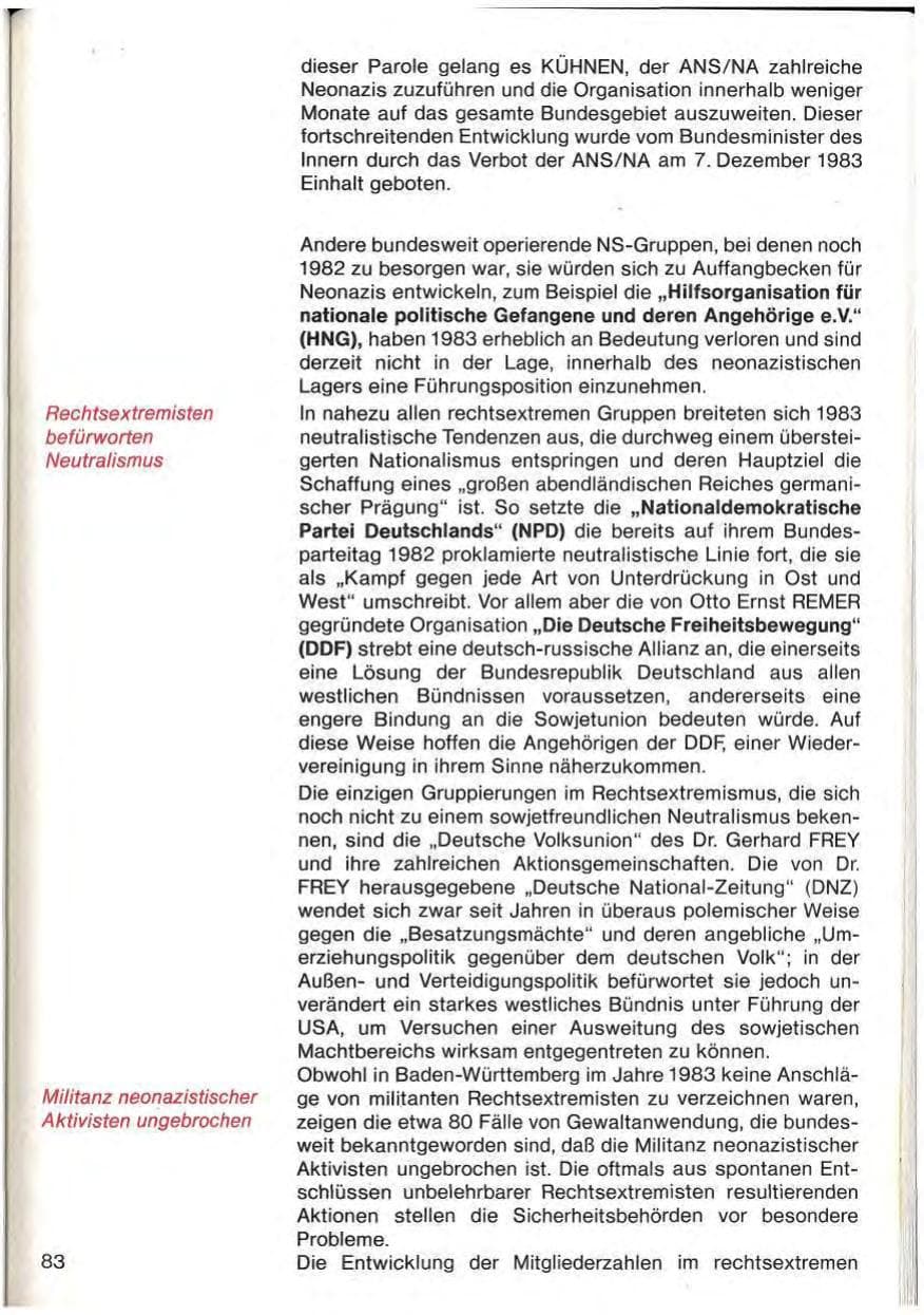 Seite 85 des Verfassungsschutzbericht 1983 Baden-Württemberg