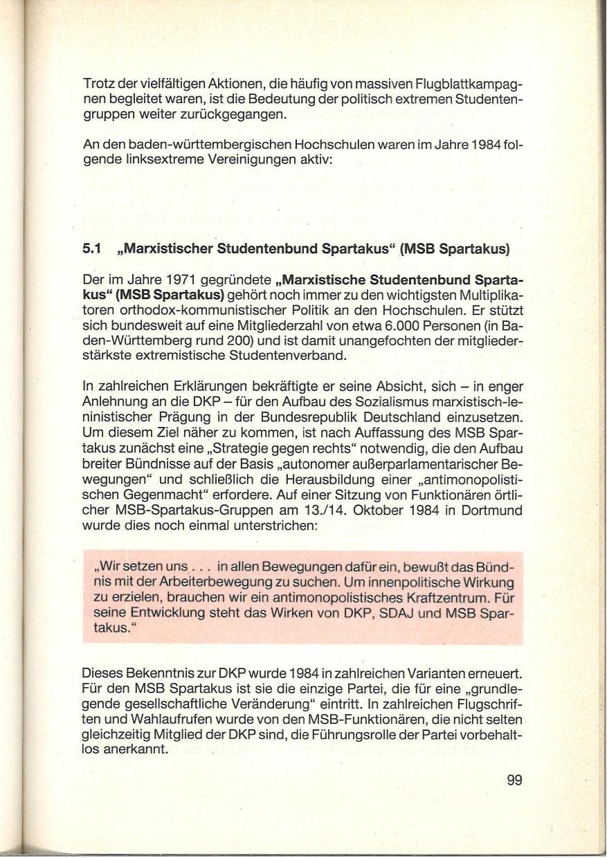 Seite 101 des Verfassungsschutzbericht 1984 Baden-Württemberg