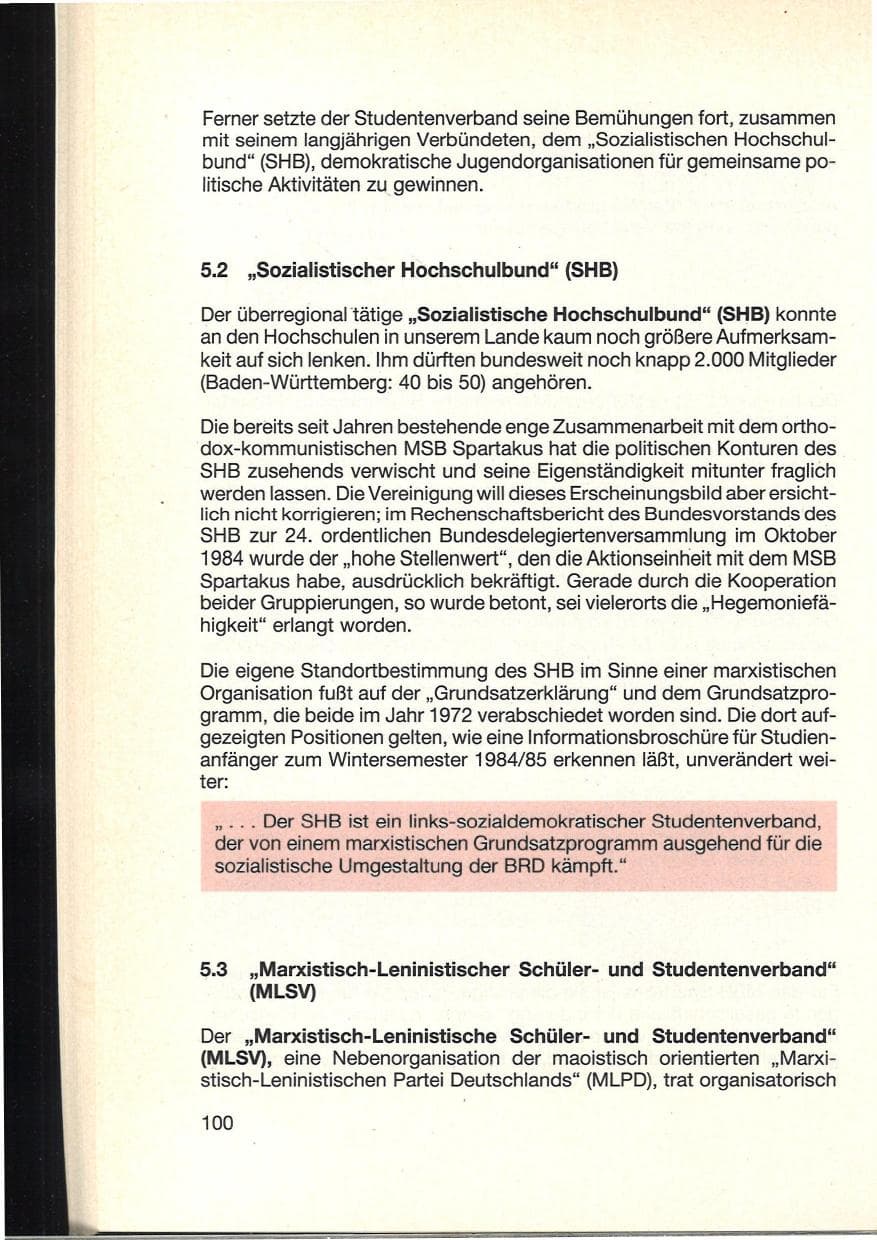 Seite 104 des Verfassungsschutzbericht 1984 Baden-Württemberg