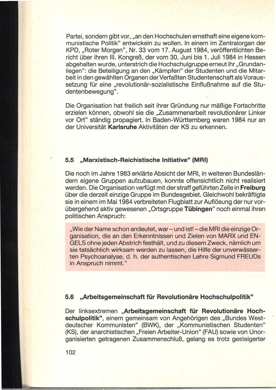 Seite 106 des Verfassungsschutzbericht 1984 Baden-Württemberg