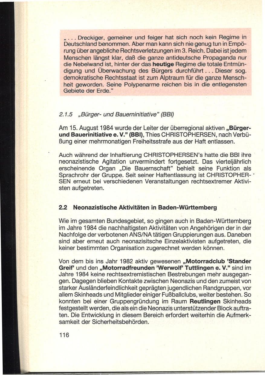 Seite 120 des Verfassungsschutzbericht 1984 Baden-Württemberg