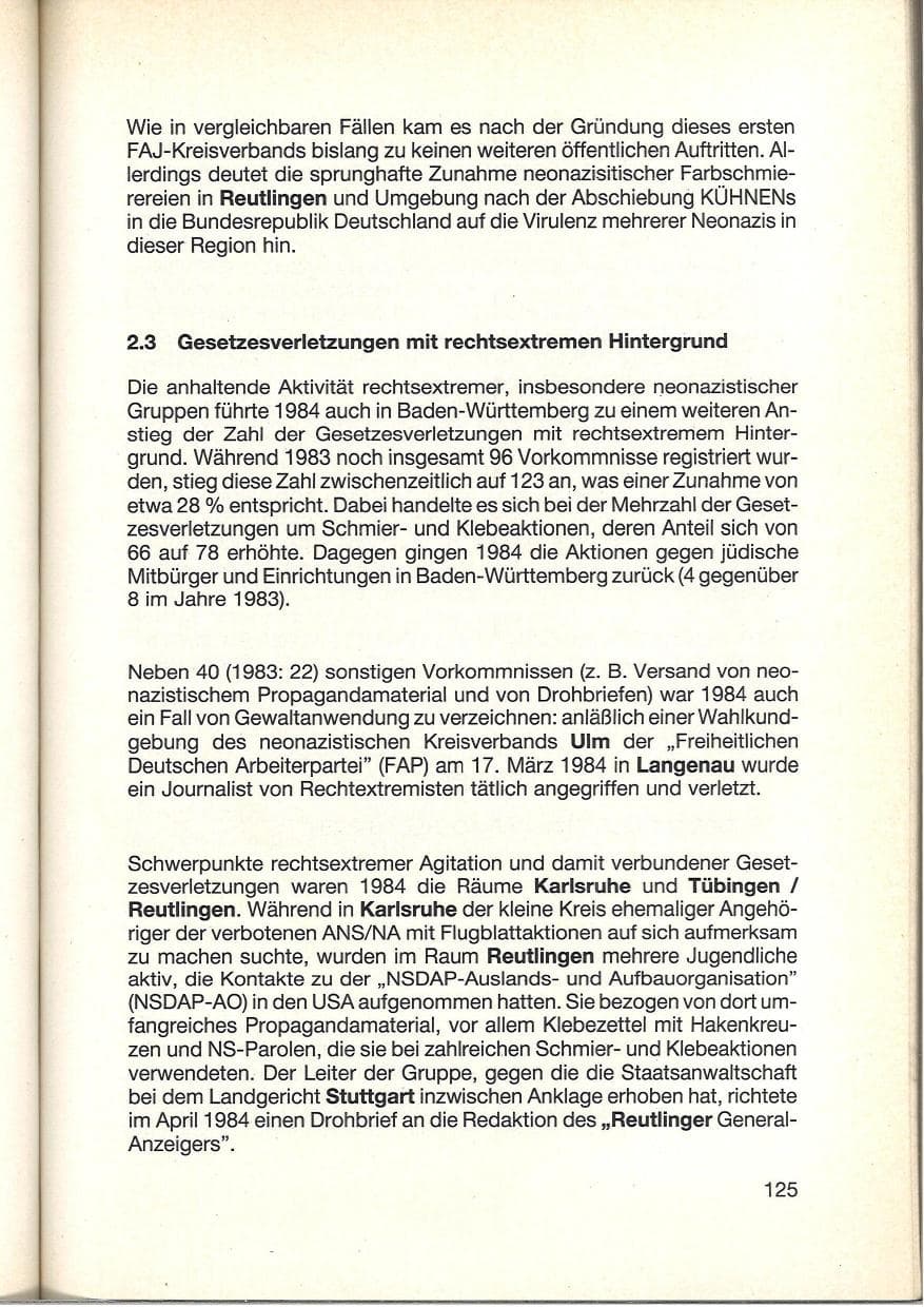 Seite 127 des Verfassungsschutzbericht 1984 Baden-Württemberg