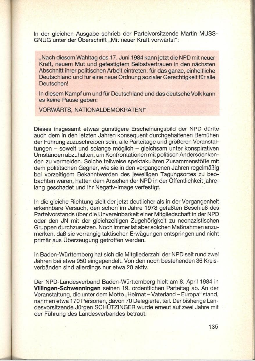 Seite 137 des Verfassungsschutzbericht 1984 Baden-Württemberg