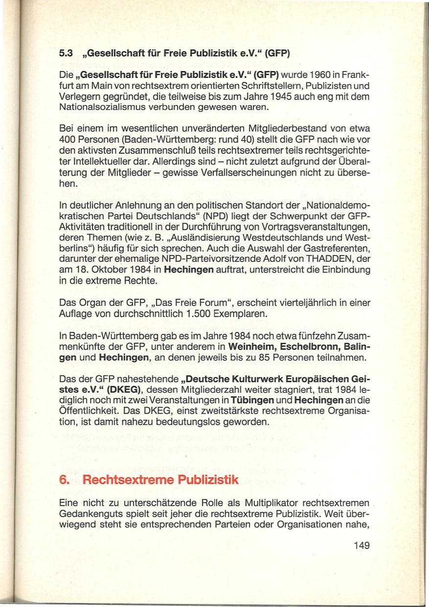 Seite 151 des Verfassungsschutzbericht 1984 Baden-Württemberg
