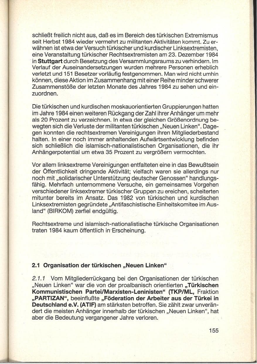 Seite 157 des Verfassungsschutzbericht 1984 Baden-Württemberg