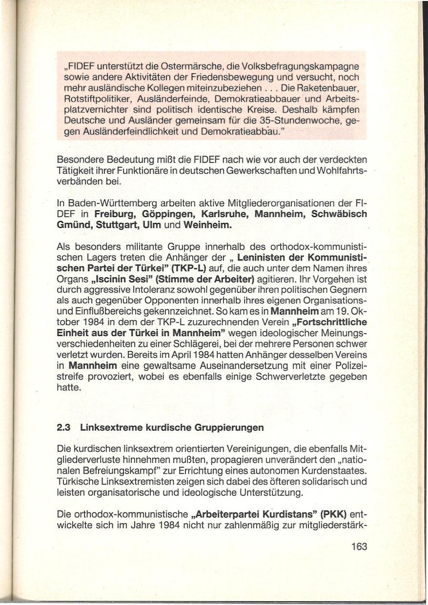 Seite 165 des Verfassungsschutzbericht 1984 Baden-Württemberg