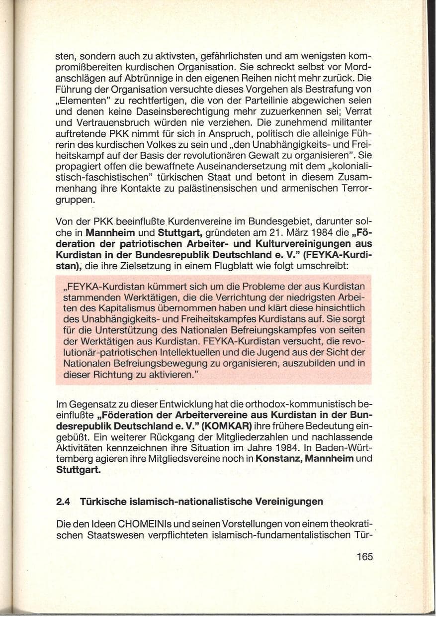 Seite 167 des Verfassungsschutzbericht 1984 Baden-Württemberg