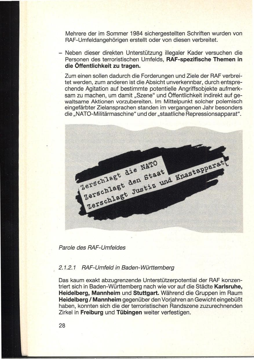 Seite 32 des Verfassungsschutzbericht 1984 Baden-Württemberg