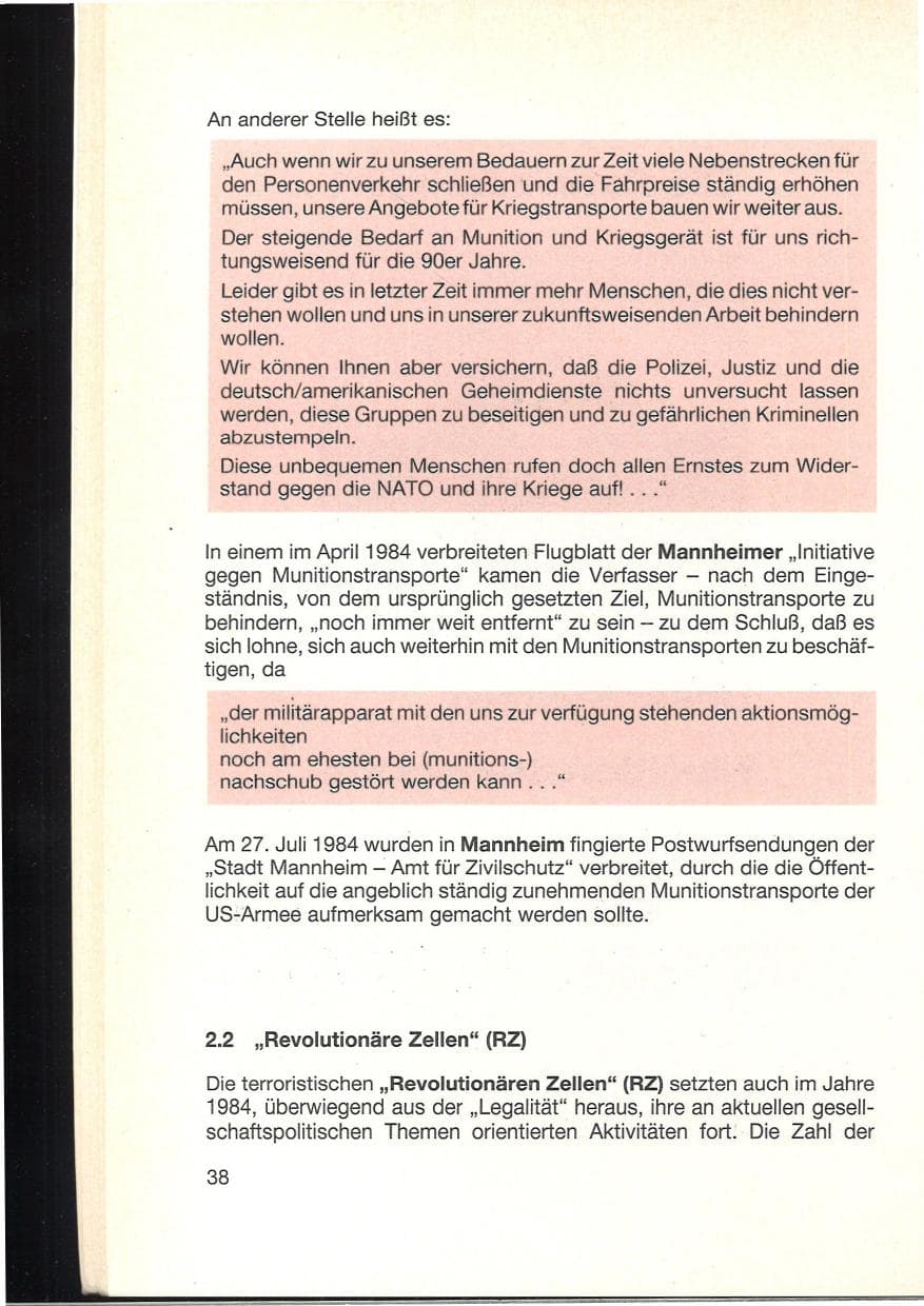 Seite 42 des Verfassungsschutzbericht 1984 Baden-Württemberg