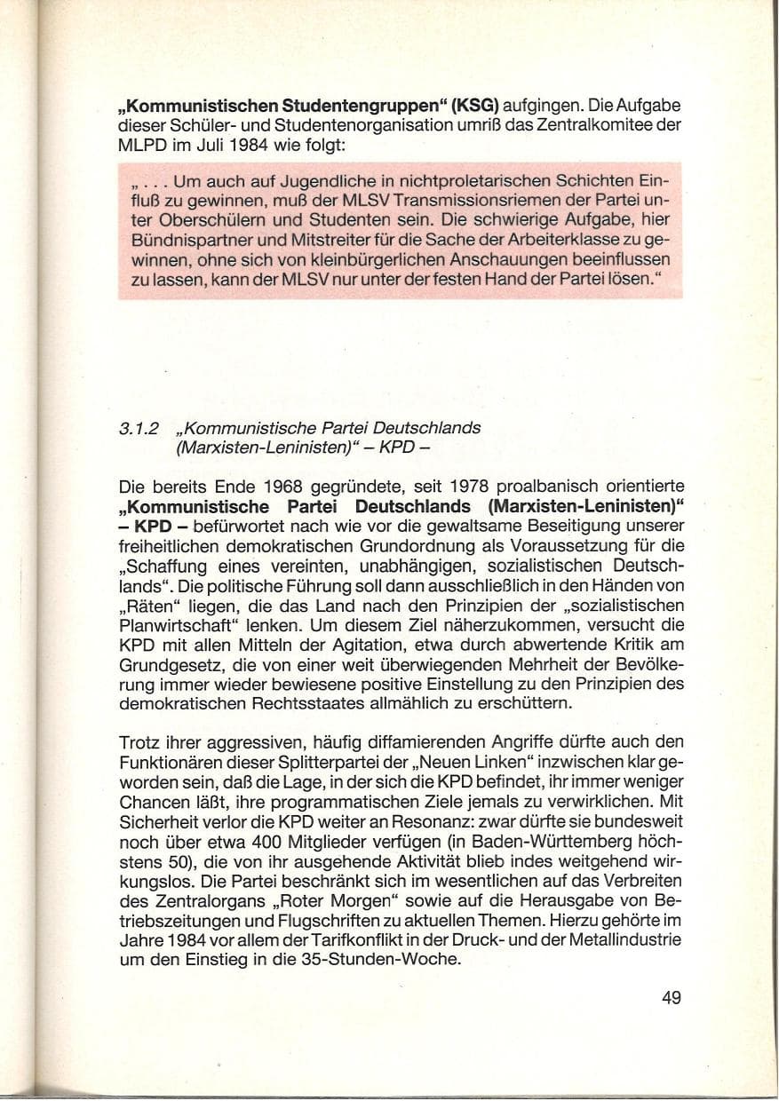 Seite 51 des Verfassungsschutzbericht 1984 Baden-Württemberg
