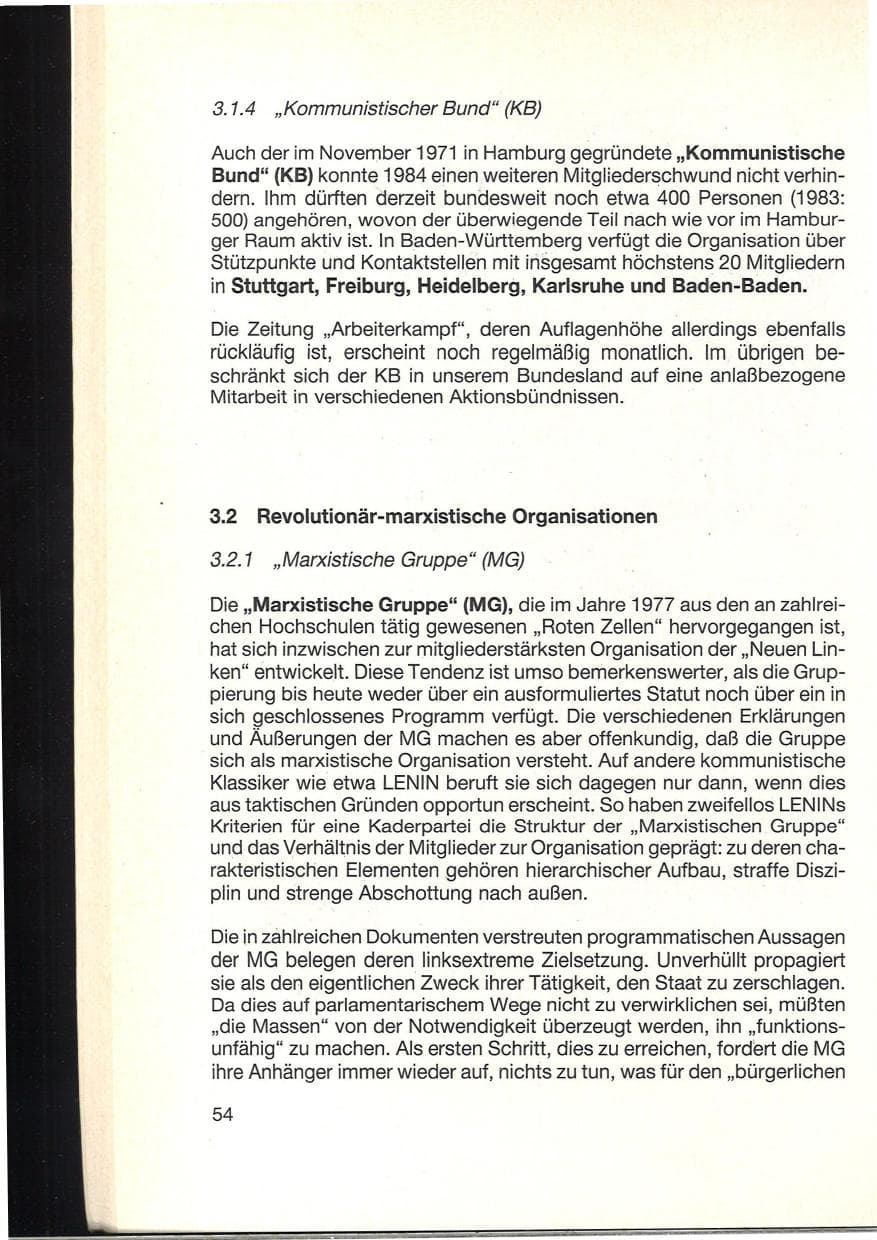 Seite 58 des Verfassungsschutzbericht 1984 Baden-Württemberg