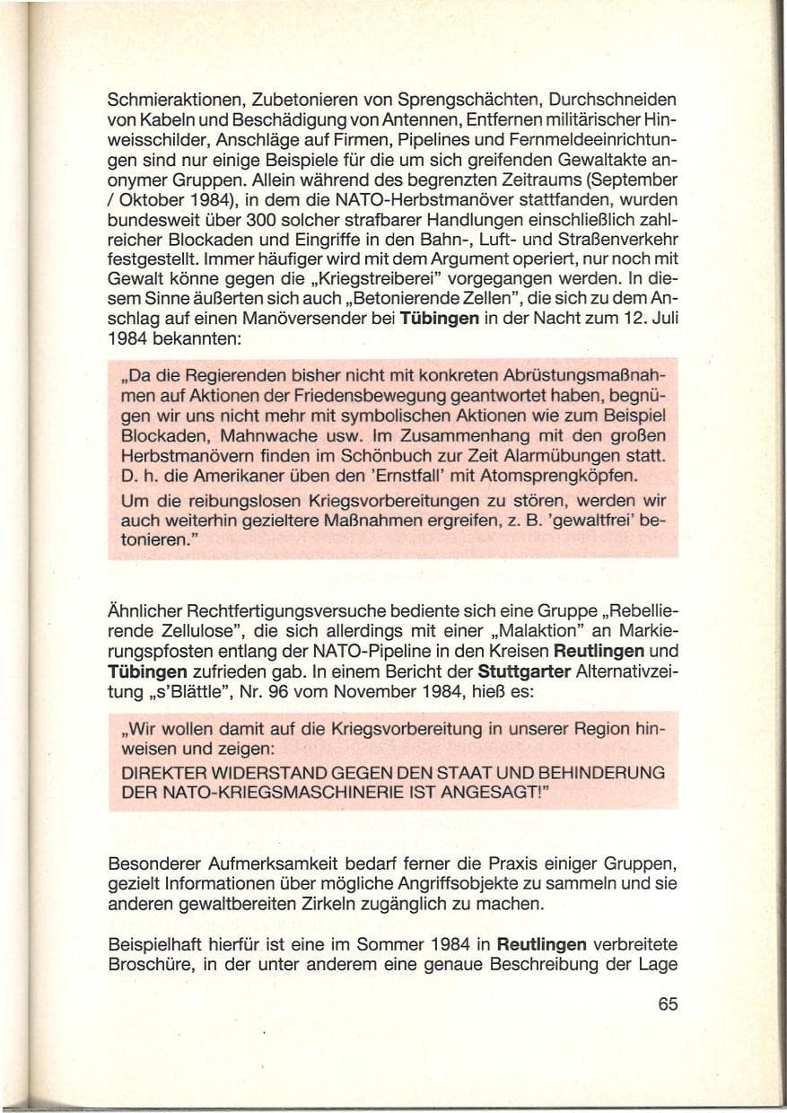 Seite 67 des Verfassungsschutzbericht 1984 Baden-Württemberg