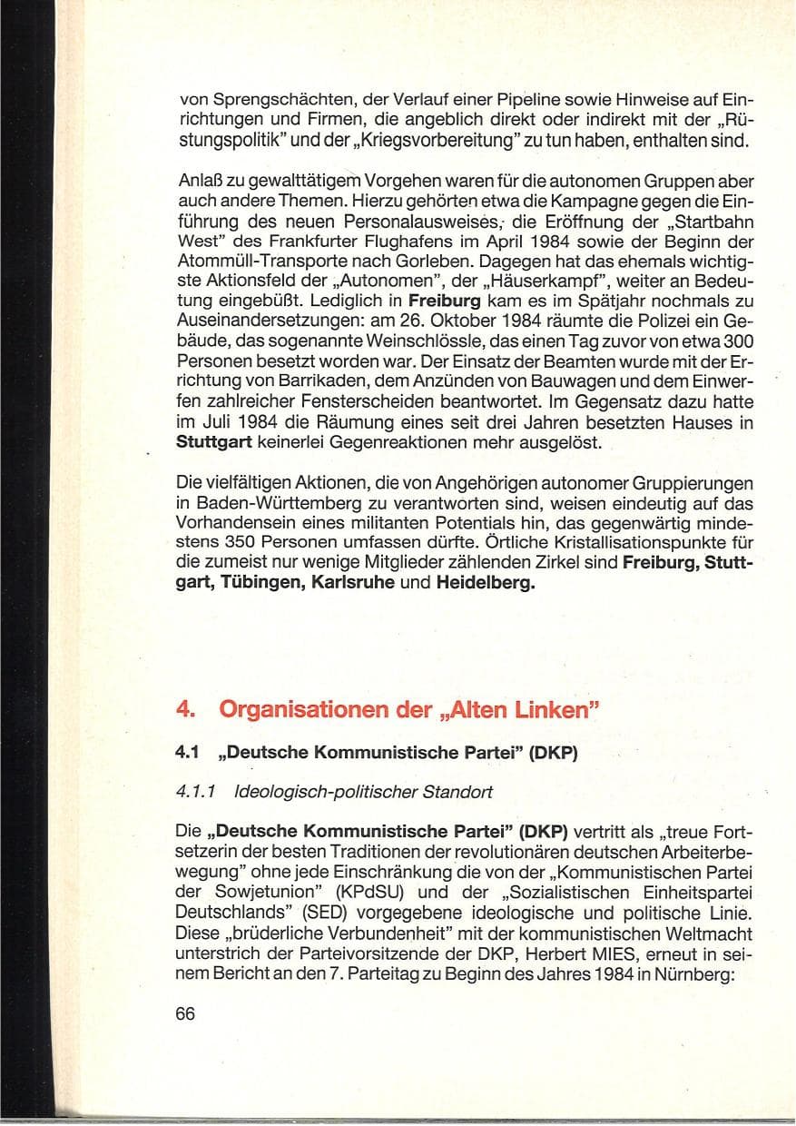 Seite 70 des Verfassungsschutzbericht 1984 Baden-Württemberg
