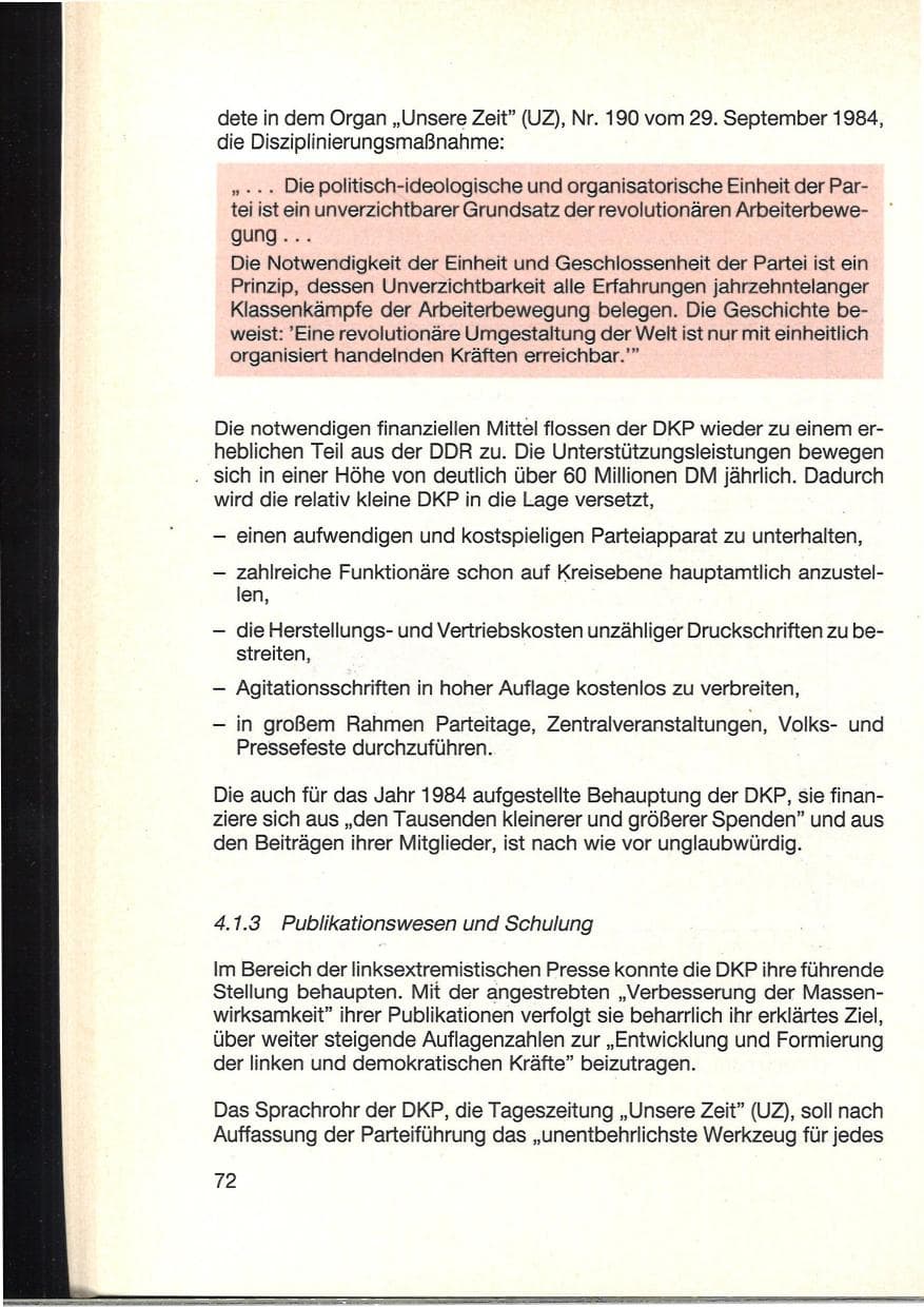 Seite 76 des Verfassungsschutzbericht 1984 Baden-Württemberg