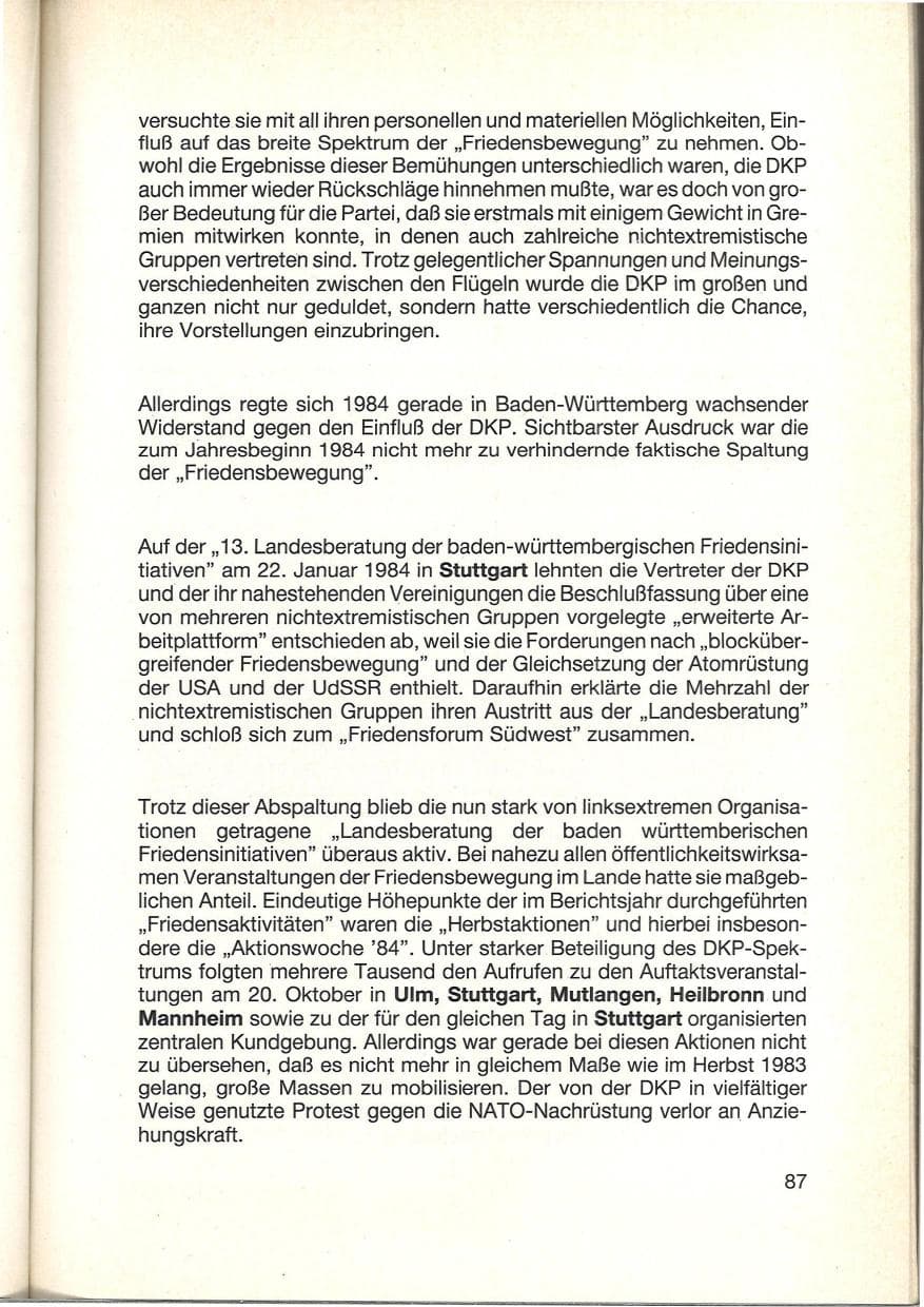 Seite 89 des Verfassungsschutzbericht 1984 Baden-Württemberg