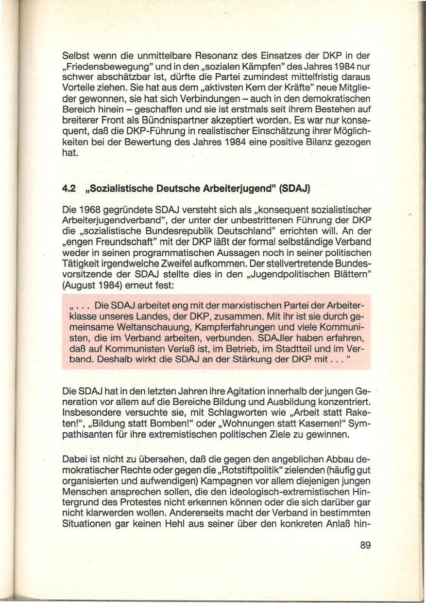 Seite 91 des Verfassungsschutzbericht 1984 Baden-Württemberg