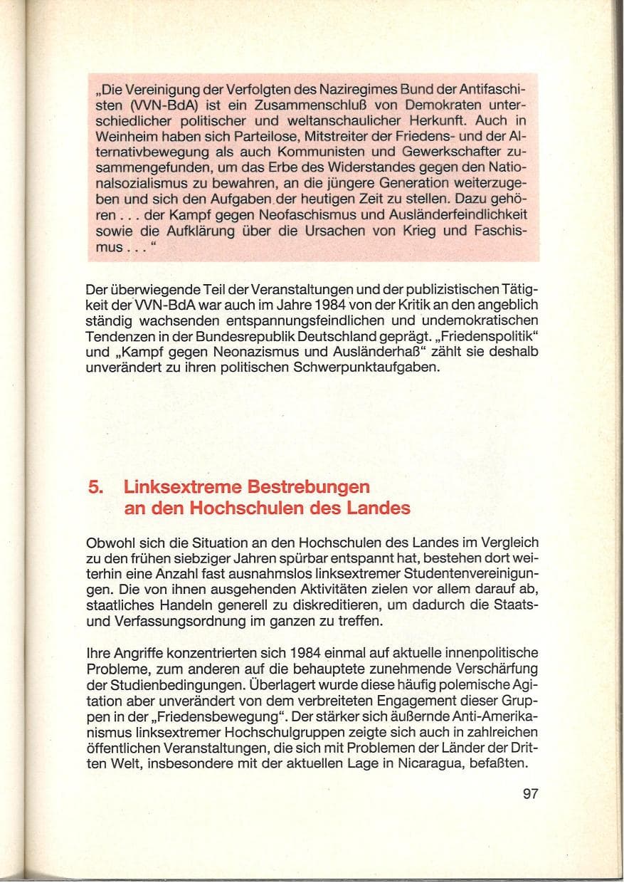 Seite 99 des Verfassungsschutzbericht 1984 Baden-Württemberg