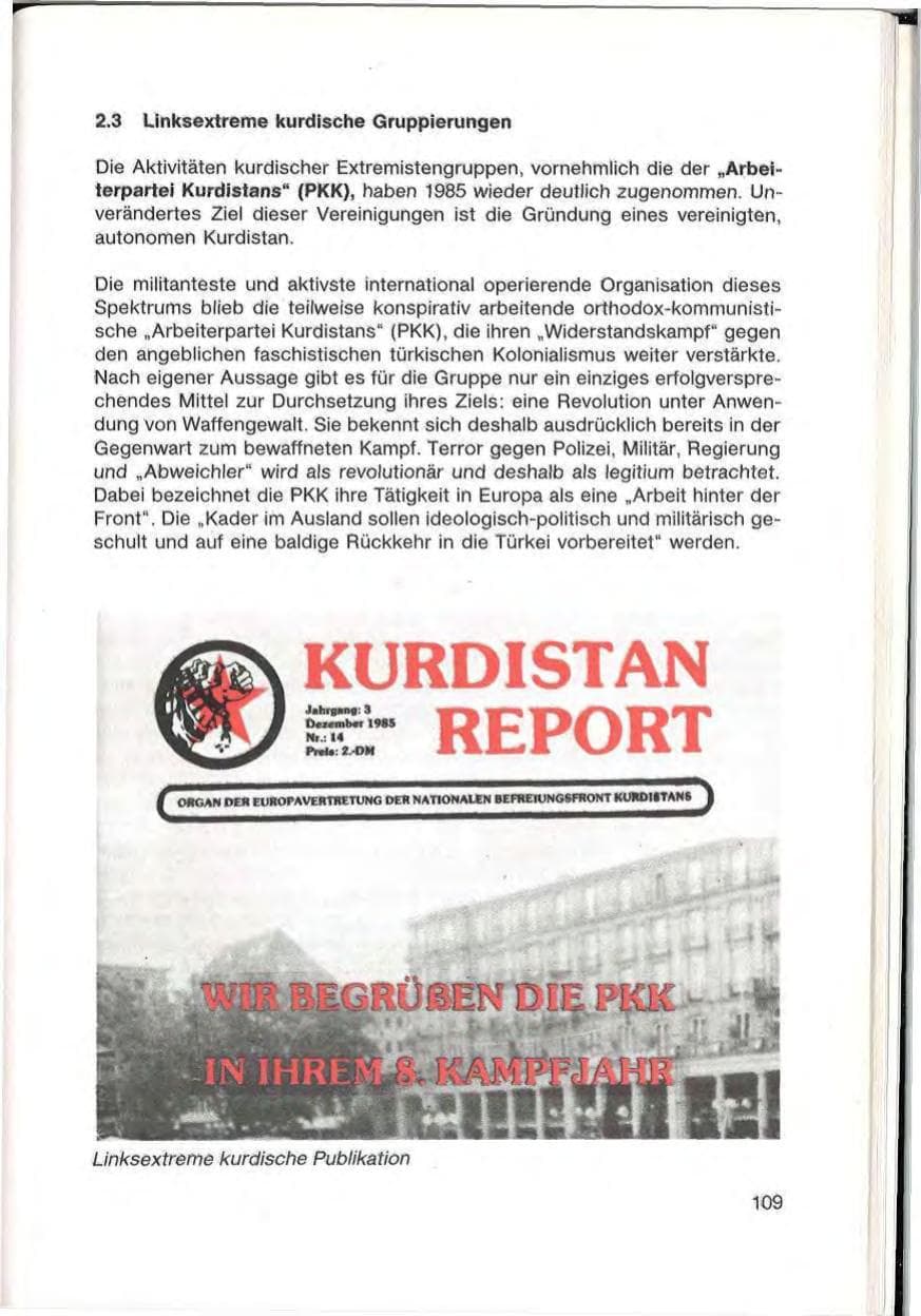 Seite 111 des Verfassungsschutzbericht 1985 Baden-Württemberg