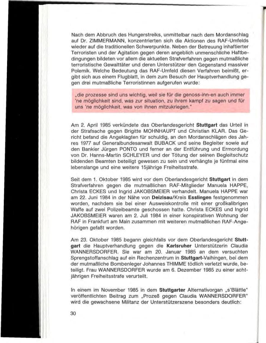 Seite 32 des Verfassungsschutzbericht 1985 Baden-Württemberg