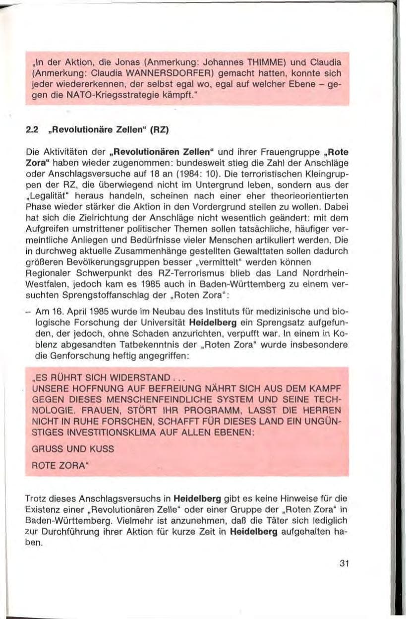 Seite 33 des Verfassungsschutzbericht 1985 Baden-Württemberg