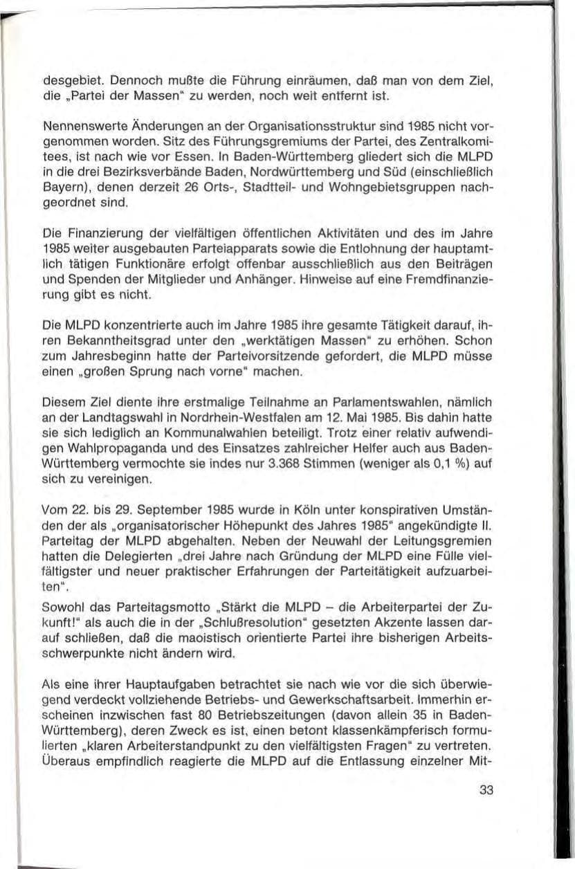 Seite 35 des Verfassungsschutzbericht 1985 Baden-Württemberg