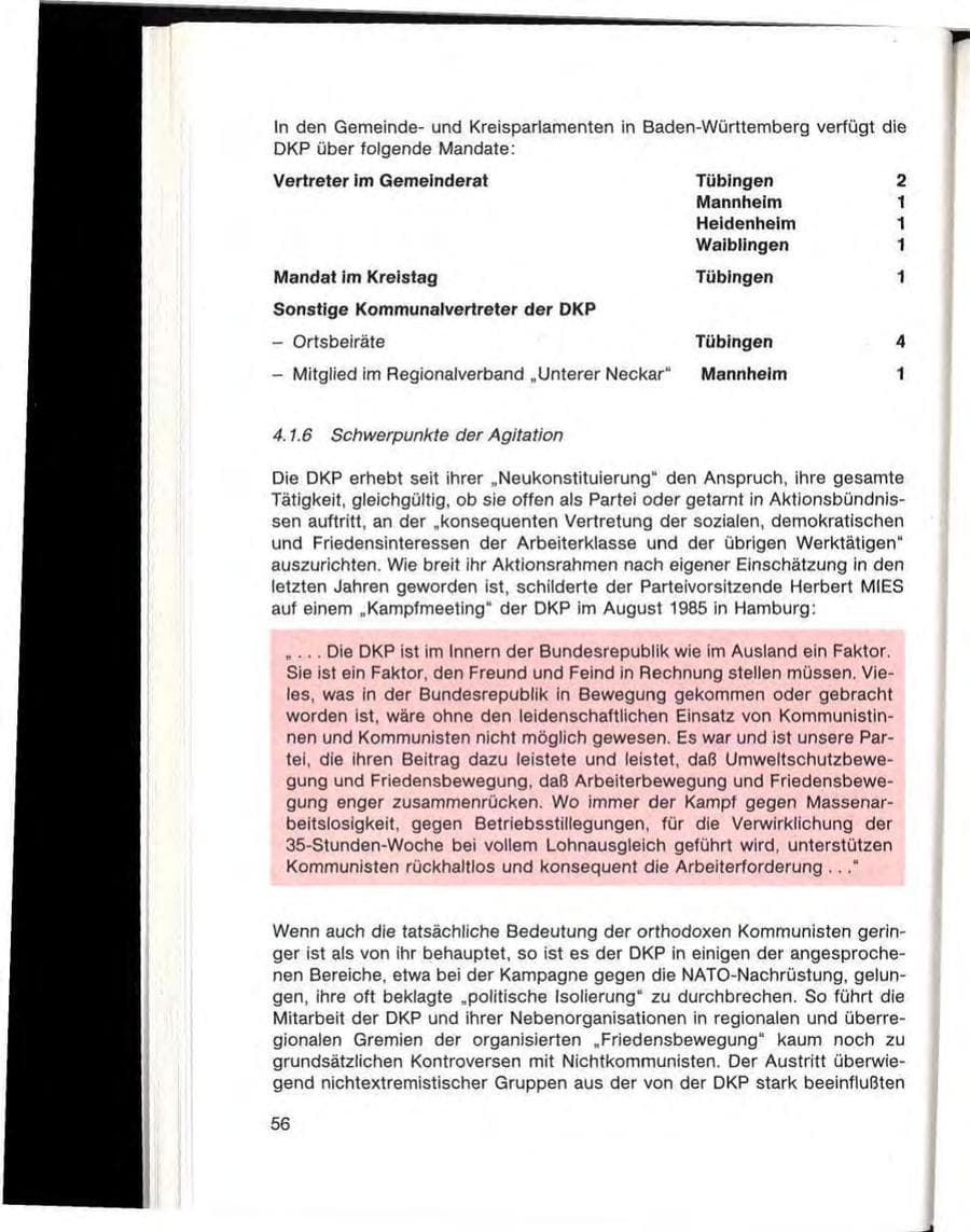 Seite 58 des Verfassungsschutzbericht 1985 Baden-Württemberg