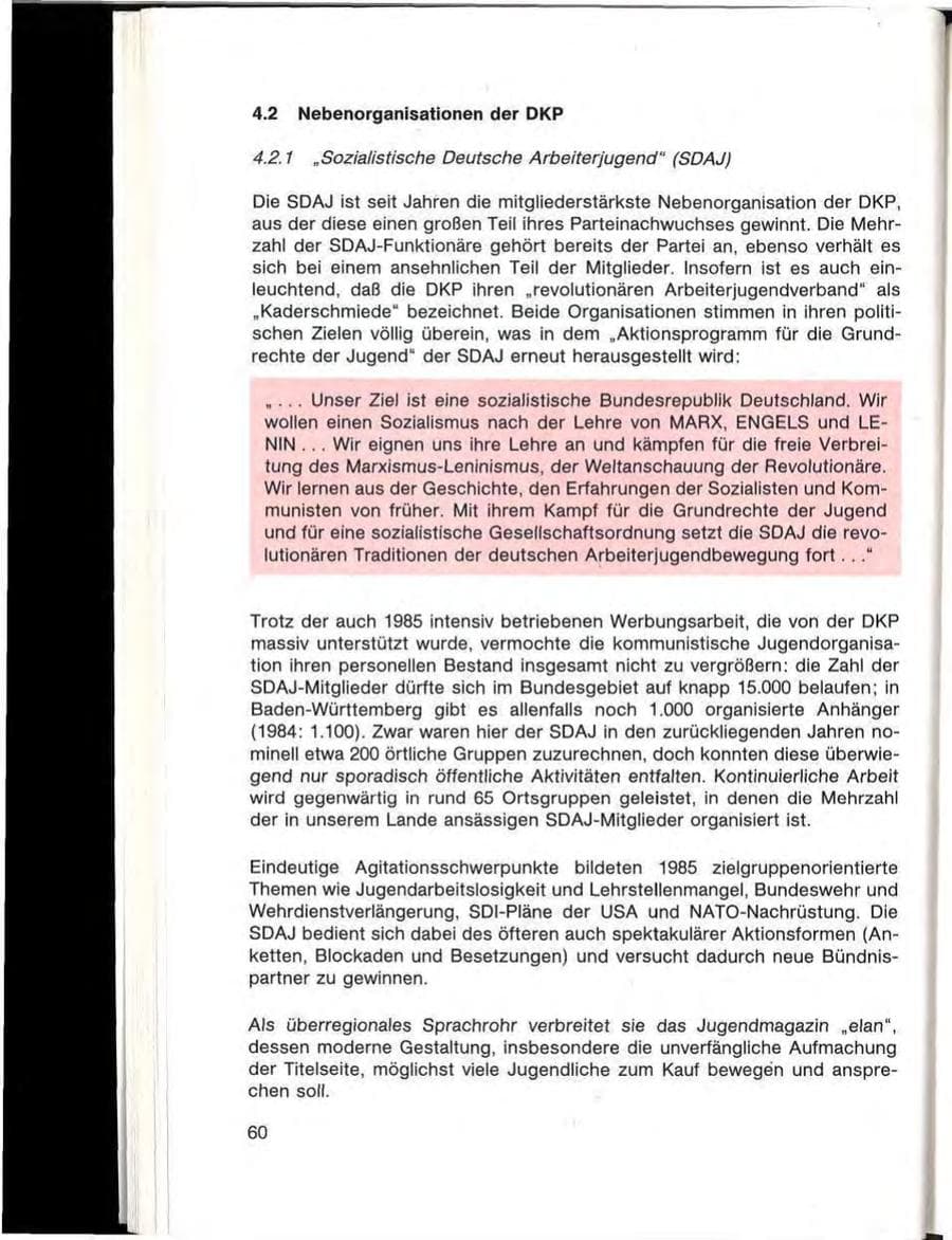 Seite 62 des Verfassungsschutzbericht 1985 Baden-Württemberg