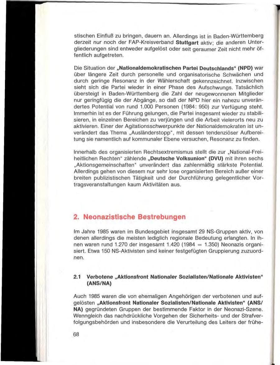 Seite 70 des Verfassungsschutzbericht 1985 Baden-Württemberg