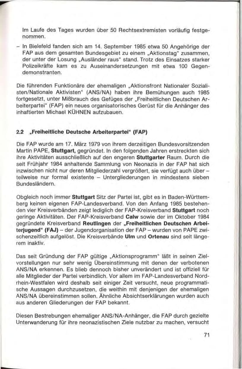 Seite 73 des Verfassungsschutzbericht 1985 Baden-Württemberg